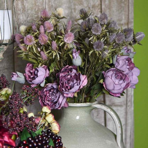 Artículo Cardo Tallo Artificial Flor Rosa 10 Cabezas De Flores 68cm 3 Piezas