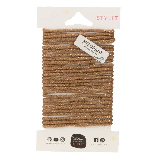 Artículo Cordón de lana marrón con hilo dorado, 5m x 5mm con alambre, para decoración y manualidades