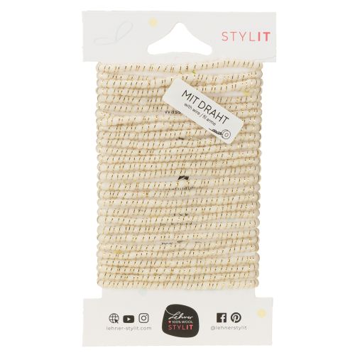 Artículo Cordón de lana blanco con hilo dorado 5m x 5mm con alambre para decoración y manualidades