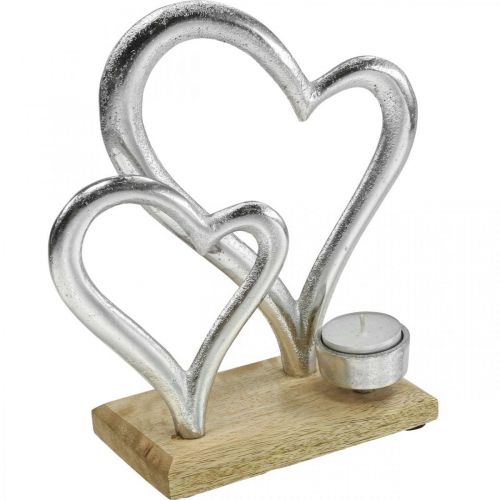 Portavelas corazón metal decoración mesa decoración madera 22cm