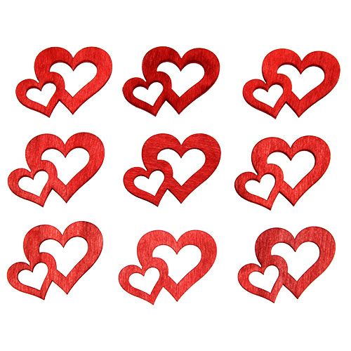 Floristik24 Corazones dobles de madera para esparcir 4cm rojo 72 uds.