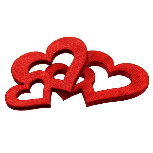 Floristik24 Corazones dobles de madera para esparcir 4cm rojo 72uds