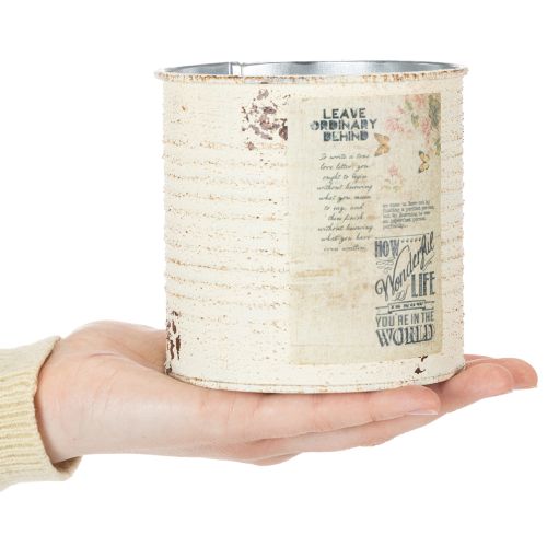 Maceta de hojalata color crema estilo shabby chic Ø11cm H10.5cm | Floristik24.es