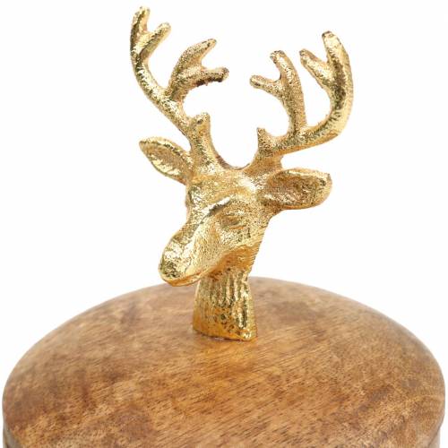 Floristik24 Caja de madera de mango con cabeza de ciervo dorado Ø10cm H15cm