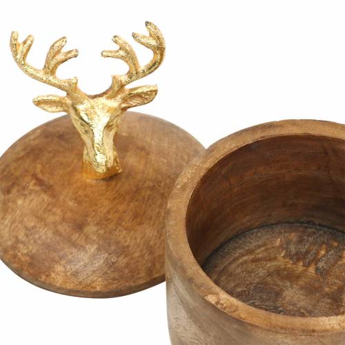 Floristik24 Caja de madera de mango con cabeza de ciervo dorado Ø10cm H15cm