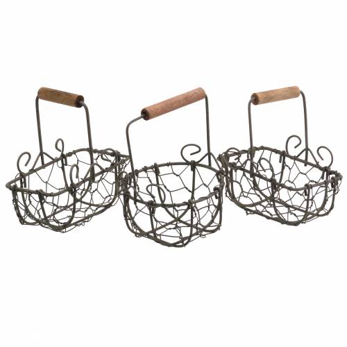 Floristik24 Variante de mini cesta de alambre con mango de madera, marrón óxido, Al 10,5–11,5 cm, 9 piezas
