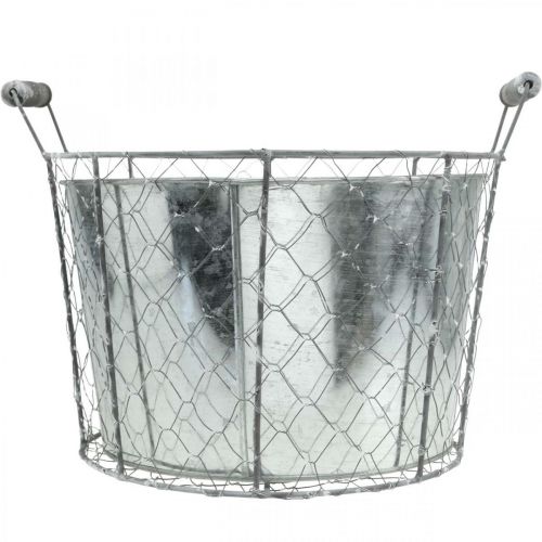Artículo Cesta de alambre con cuenco de metal, macetero, decoración primaveral plateada, blanco lavado, shabby chic Ø30cm H25.5cm