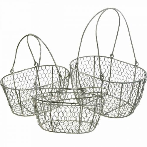 Cesta de alambre, cesta de Pascua, cesta decorativa de metal L32/28,5/25cm juego de 3