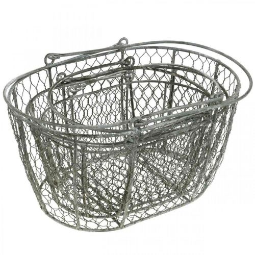 Artículo Cesta de alambre, cesta de Pascua, cesta decorativa de metal L32/28,5/25cm juego de 3