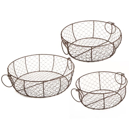 Floristik24 Cesta de alambre con asa marrón Ø35/30/25cm Juego de 3