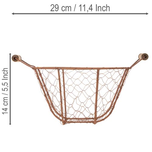 Cesta redonda vintage de alambre con asas de madera, cesta de metal, acabado oxidado, Ø22cm | Floristik24.es
