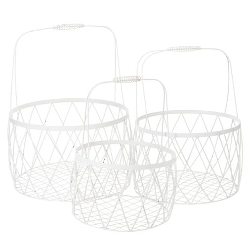 Floristik24 Cesta de alambre con asa, metal blanco, Ø25/30/35cm, juego de 3