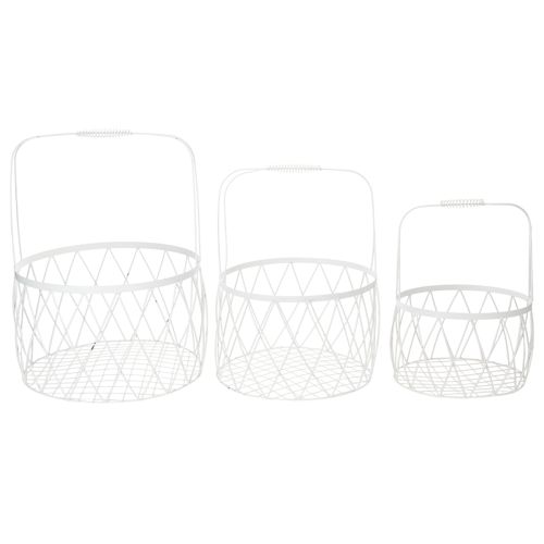 Artículo Cesta de alambre con asa, metal blanco, Ø25/30/35cm, juego de 3