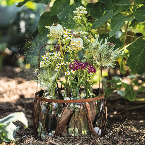 Cesta ovalada de alambre con asa, decoración de jardín, acabado óxido, 30/25 cm, juego de 2 | Floristik24.es