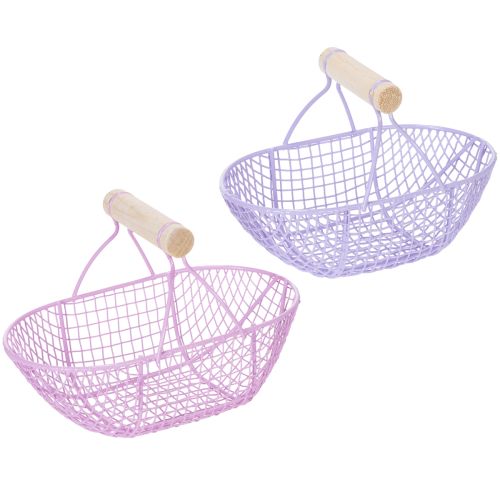 Cesta de alambre con asa de madera, ideal para la vida moderna y la decoración con estilo, 17 cm, 6 piezas