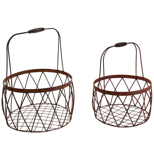 Artículo Cesta de alambre cesta de malla con asa decoración de jardín óxido Ø25/20cm juego de 2