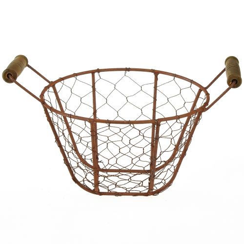 Floristik24 Cesta de alambre cesta de metal con asa decoración óxido de madera Ø18cm