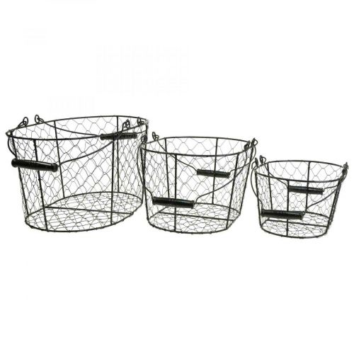 Artículo Cesta de alambre con asas metal negro 35/31/27cm juego de 3