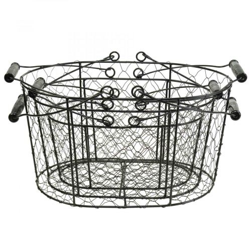 Artículo Cesta de alambre con asas metal negro 35/31/27cm juego de 3