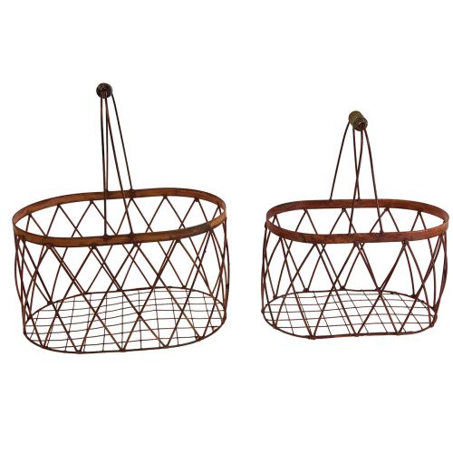 Artículo Cesta de alambre cesta de malla ovalada con asa decoración de jardín óxido 30/25 cm juego de 2
