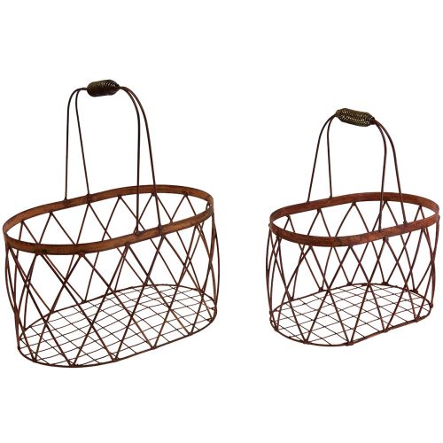 Artículo Cesta de alambre cesta de malla ovalada con asa decoración de jardín óxido 30/25 cm juego de 2