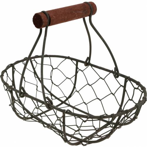 Floristik24 Cesta de alambre ovalada con asa gris 17×11cm H15cm 2uds