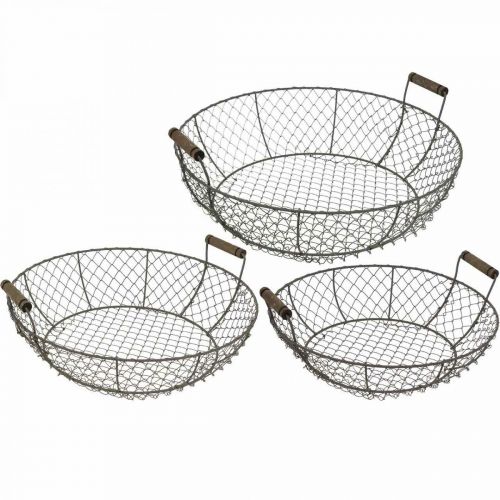 Floristik24 Cesta de alambre redonda con asas cesta gris marrón Ø32/36/40cm juego de 3