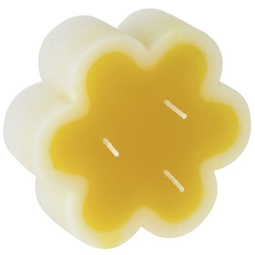 Artículo Vela de tres mechas vela decorativa flor amarillo blanco Ø11,5cm H4cm