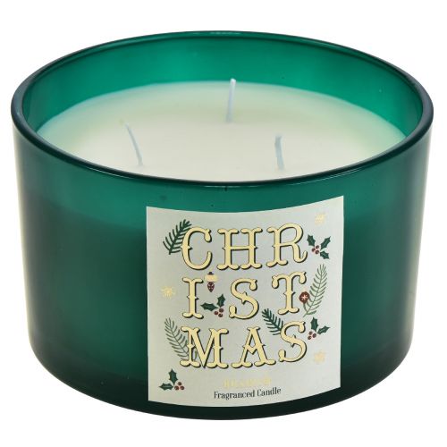 Floristik24 Vela de tres mechas Vela aromática navideña en vaso de cristal abeto Ø13cm