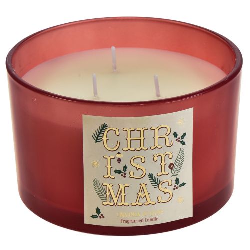 Floristik24 Vela de tres mechas Vela aromática navideña en vaso clavel canela Ø13cm