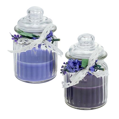 Floristik24 Vela perfumada en un vaso de lavanda Ø7.5cm H13cm 2pcs