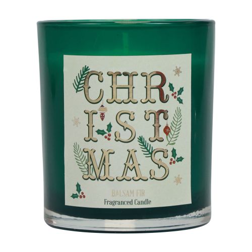 Floristik24 Vela perfumada Vela aromática navideña en vaso abeto balsámico verde Ø8cm