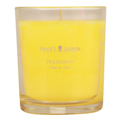 Floristik24 Vela perfumada en vaso aroma de verano Frangipani Amarillo Al.8cm