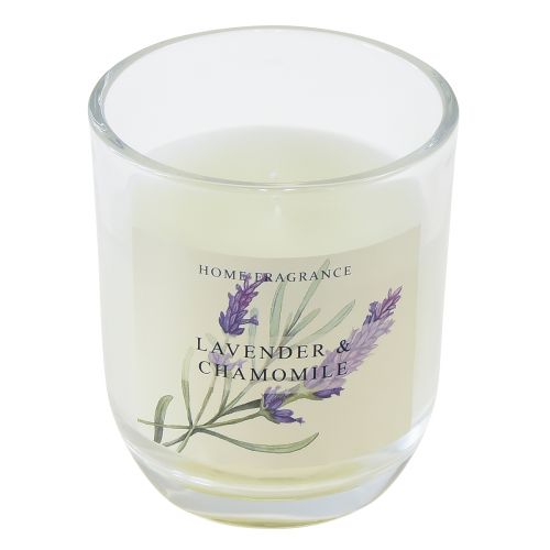 Artículo Vela perfumada en vaso crema lavanda manzanilla Ø7,5cm H8,5cm