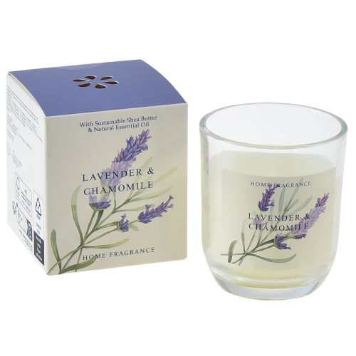 Artículo Vela perfumada en vaso crema lavanda manzanilla Ø7,5cm H8,5cm