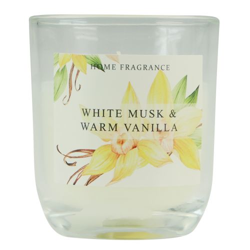 Floristik24 Vela perfumada en vaso vainilla almizcle blanco Ø7,5cm H8,5cm