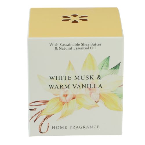 Artículo Vela perfumada en vaso vainilla almizcle blanco Ø7,5cm H8,5cm