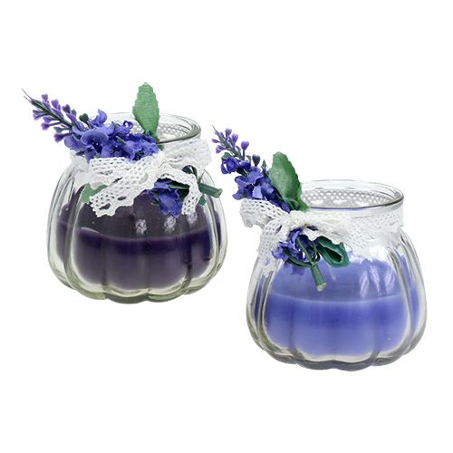 Floristik24 Velas perfumadas lavanda en vidrio Ø7cm H7cm 2pcs