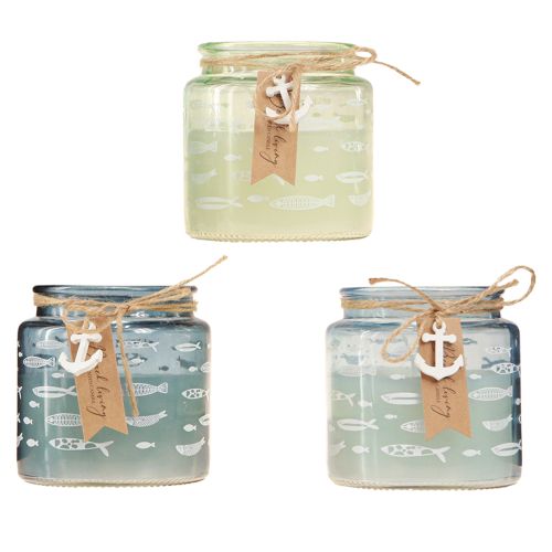 Artículo Velas perfumadas en vidrio velas de pescado azul marino verde Al.11cm 3ud
