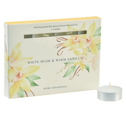 Floristik24 Velas perfumadas velas de té de vainilla y almizcle blanco Ø3,5cm 12 piezas