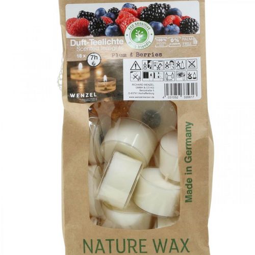 Artículo Velas aromáticas, velas de té de frutos rojos, velas de té aromáticas, velas de cera Ø3,8cm H2,3cm blanco 18 piezas