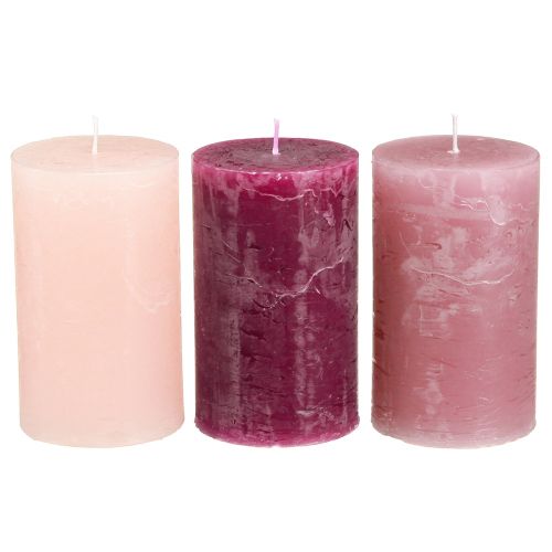 Floristik24 Velas de pilar lisas 3 colores Berry 60×100mm 12 piezas