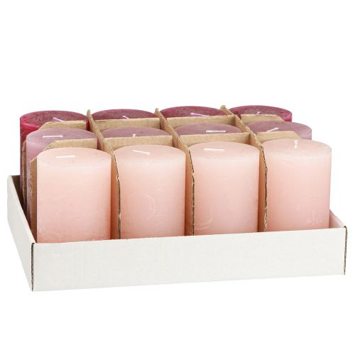 Artículo Velas de pilar lisas 3 colores Berry 60×100mm 12 piezas