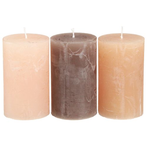 Velas de pilar lisas 3 colores marrón 60×100mm 12 piezas