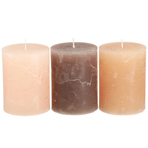 Floristik24 Velas de pilar lisas 3 colores marrón 60x80mm 12uds