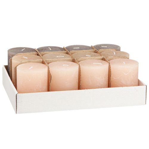 Artículo Velas de pilar lisas 3 colores marrón 60x80mm 12uds