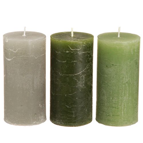 Floristik24 Velas de pilar lisas verde 3 colores 50x100mm 12 piezas