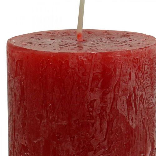 Floristik24 Velas de colores lisos rojo rústico autoextinguibles 110×60mm 4uds