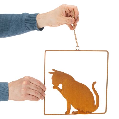 Adorno decorativo de gato de metal oxidado, decoración de óxido para colgar, 24,5 cm | Floristik24.es