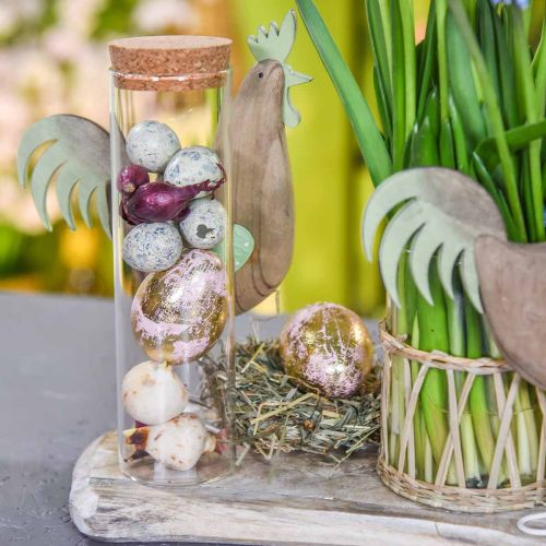 Floristik24 Huevos nobles de madera, decoración primaveral, huevos de Pascua en red rosa, dorado H7-7.5cm Ø 4-4.5cm 6uds